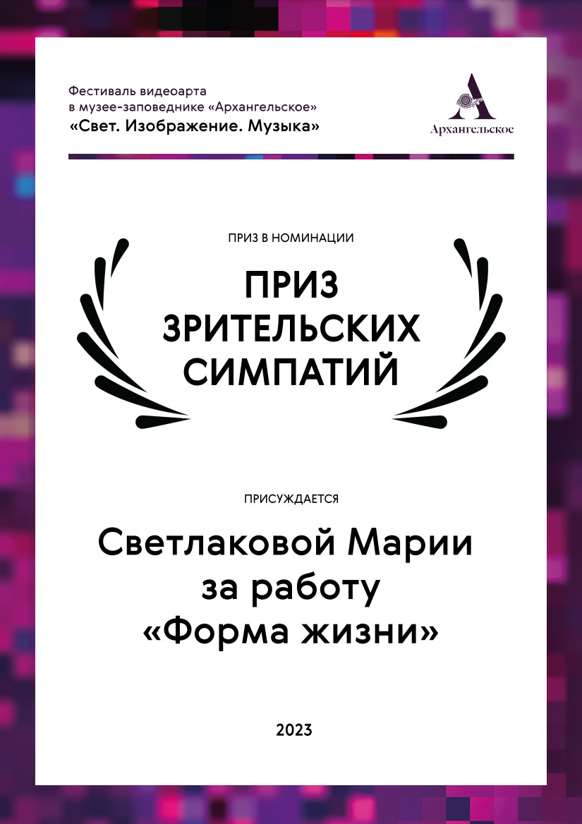 приз фестиваля видеоарта Диплом Свет. Изображение. Музыка